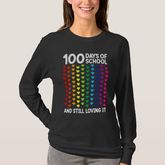 100 Days Of School Heart Teacher Kids Students T Shirt (Framsida)