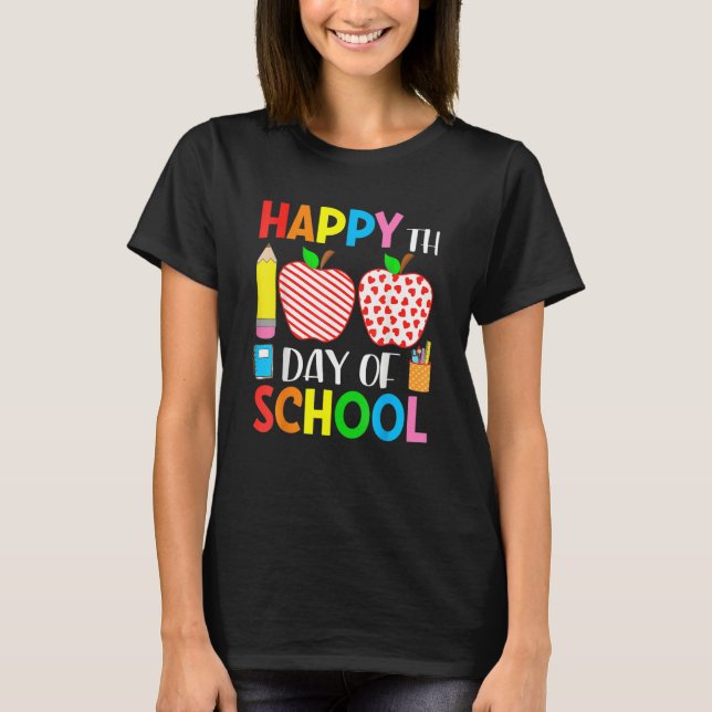 100 Days Of School Hearts Stripes Teacher And Stud T Shirt (Framsida)
