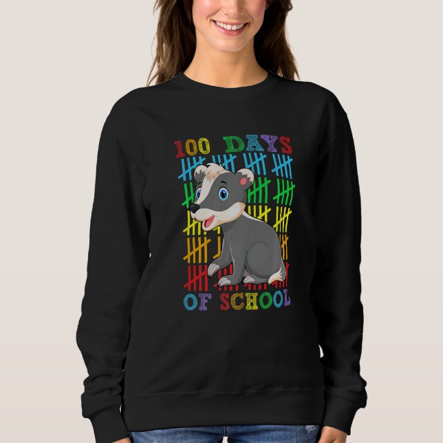 100 Days of School Honey Badger  100th Day School T Shirt (Framsida)