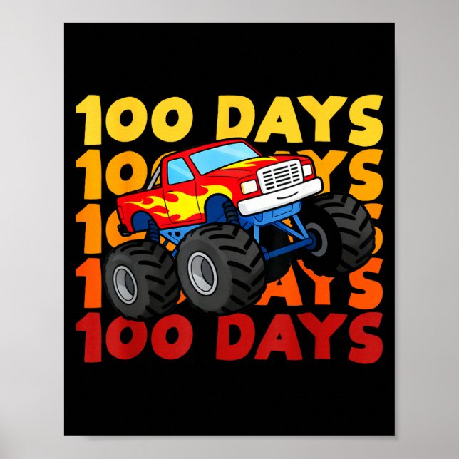 100 Days Of School Kids Monster Truck Boys And Gir Poster (Framsidan)
