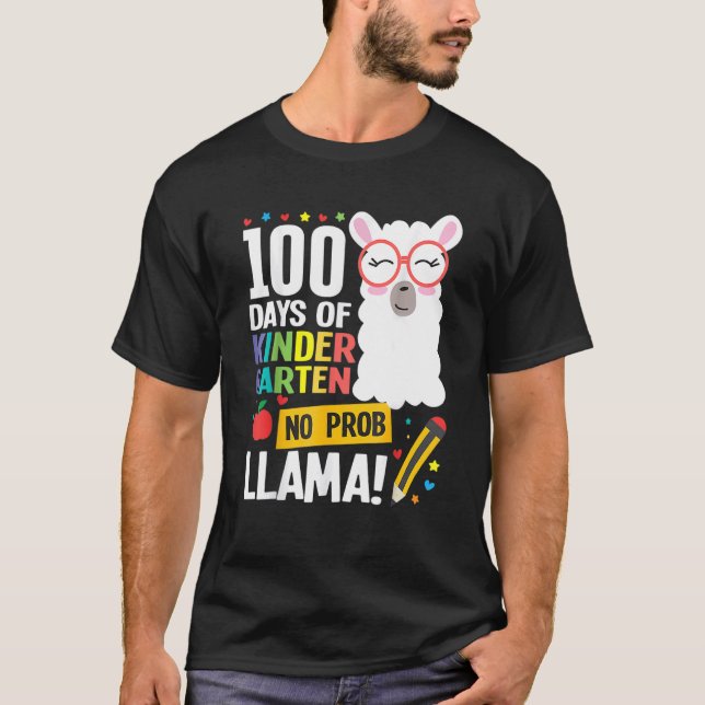 100 Days Of School Kindergarten Llama Girl Boy No  T Shirt (Framsida)