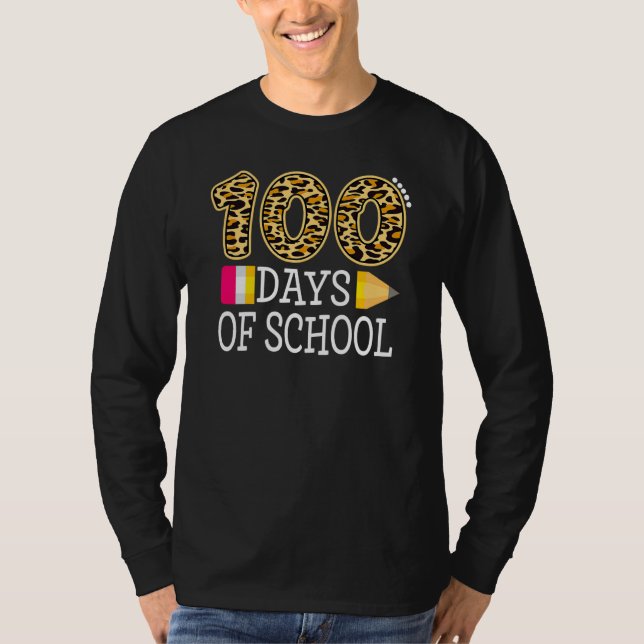 100 Days Of School Leopard Happy 100th Day Of Scho T Shirt (Framsida)