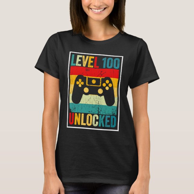100 Days Of School Level Unlocked Gamer Video Game T Shirt (Framsida)