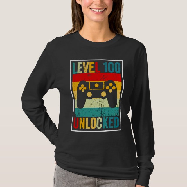 100 Days Of School Level Unlocked Gamer Video Game T Shirt (Framsida)