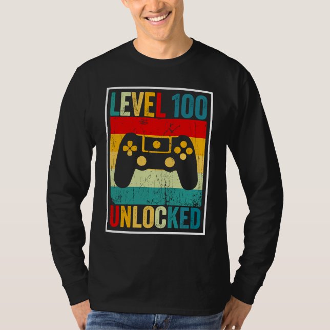 100 Days Of School Level Unlocked Gamer Video Game T Shirt (Framsida)