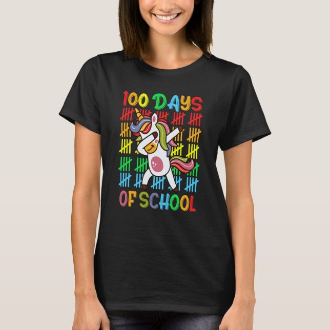 100 Days of School Magical Dabbing Unicorn T Shirt (Framsida)