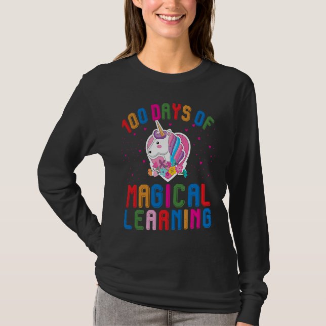 100 Days Of School Magical Learning Teacher Studen T Shirt (Framsida)