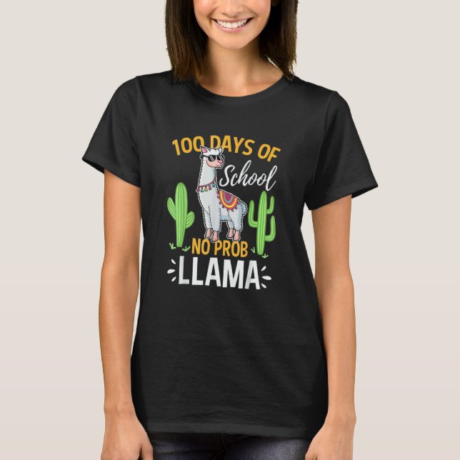 100 Days Of School No Prob Llama Boys 100th Day T Shirt (Framsida)