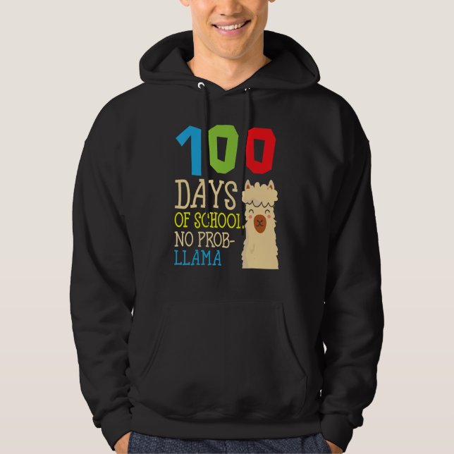 100 Days Of School No Prob-llama Cute Alpaca Stude Hoodie (Framsida)