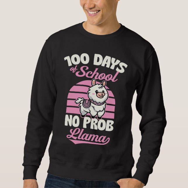 100 Days Of School No Prob Llama Cute Animal  Joke Lång Ärmad Tröja (Framsida)
