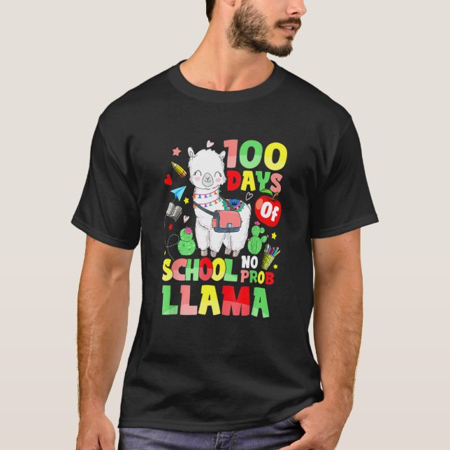 100 Days Of School No Prob Llama Funny T Shirt (Framsida)