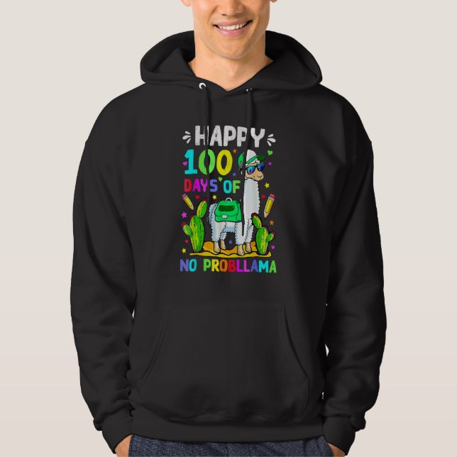 100 Days Of School No Prob Llama Llama Teacher 100 Hoodie (Framsida)
