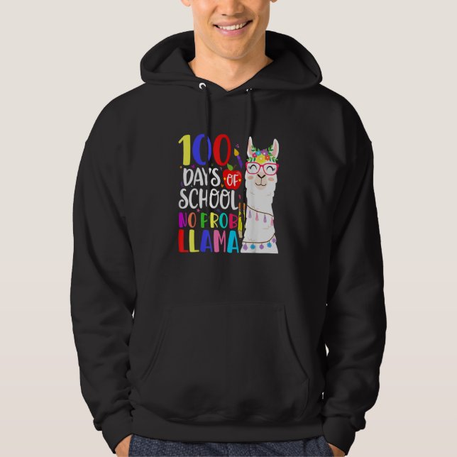 100 Days Of School No Prob Llama Llama Teacher 100 Hoodie (Framsida)