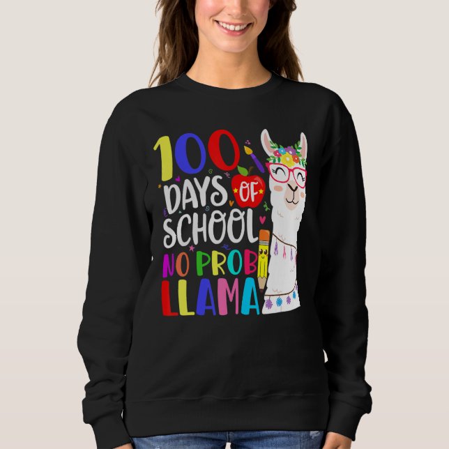 100 Days Of School No Prob Llama Llama Teacher 100 T Shirt (Framsida)