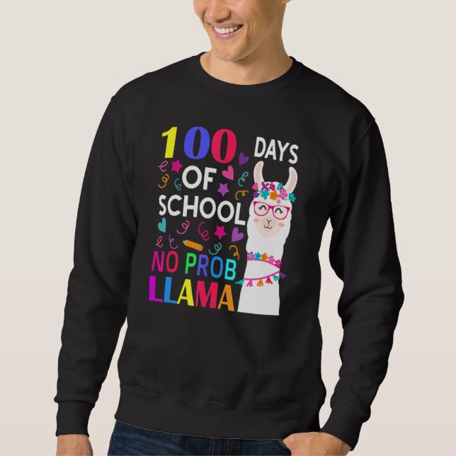 100 Days Of School No Prob Llama Llama Teacher Stu Lång Ärmad Tröja (Framsida)