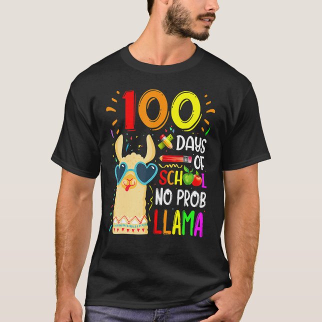 100 Days Of School No Prob Llama Lover Teacher Kid T Shirt (Framsida)