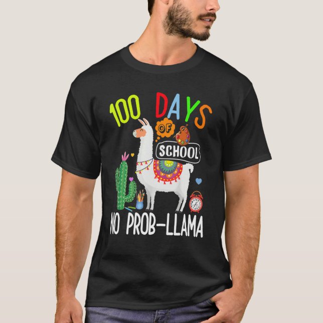 100 Days Of School No Prob Llama Lover Teacher Kid T Shirt (Framsida)