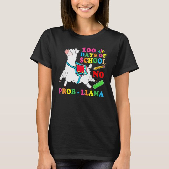 100 Days Of School No Prob Llama Lover Teacher Kid T Shirt (Framsida)