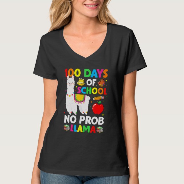 100 Days Of School No Prob Llama Teacher 100th Day T Shirt (Framsida)