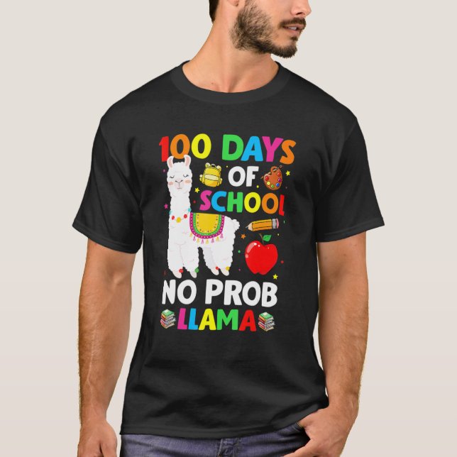 100 Days Of School No Prob Llama Teacher 100th Day T Shirt (Framsida)