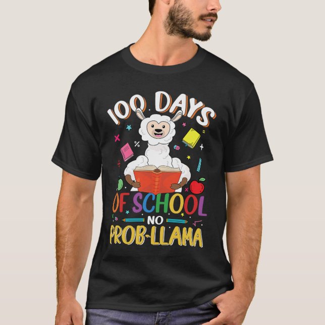 100 Days Of School No Prob llama Teacher Student 1 T Shirt (Framsida)