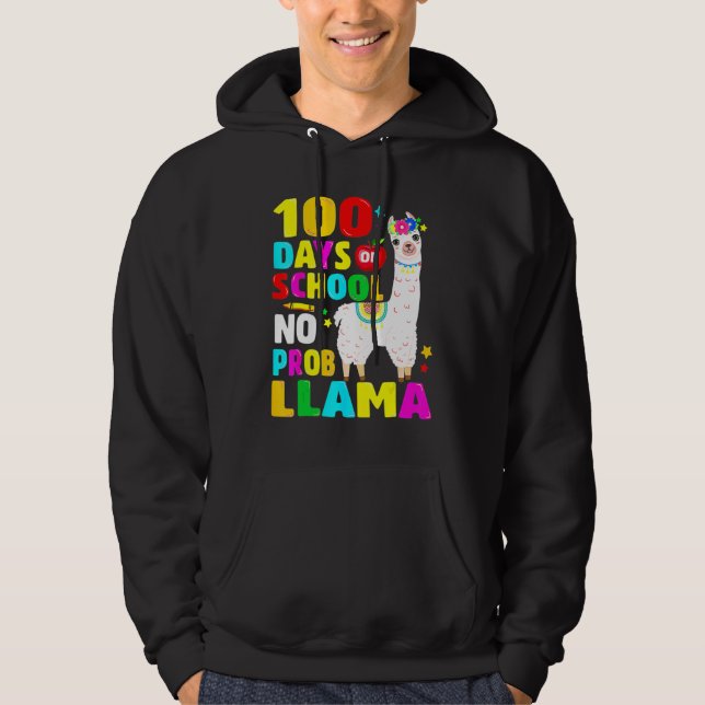 100 Days Of School No Problem Llama Girl 100th Day Hoodie (Framsida)