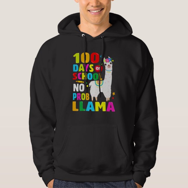 100 Days Of School No Problem Llama Girl 100th Day Hoodie (Framsida)