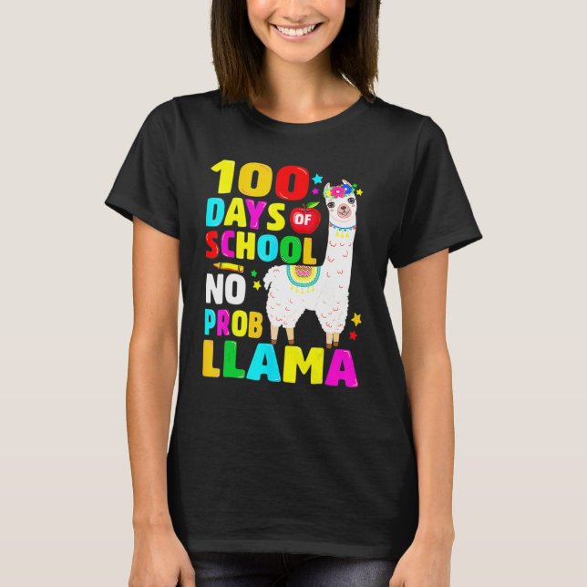 100 Days Of School No Problem Llama Girl 100th Day T Shirt (Framsida)