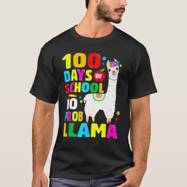 100 Days Of School No Problem Llama Girl 100th Day T Shirt (Framsida)