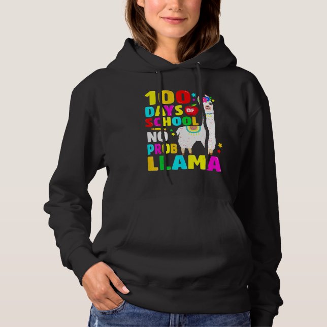100 Days Of School No Problem Llama Girl 100th Day T Shirt (Framsida)