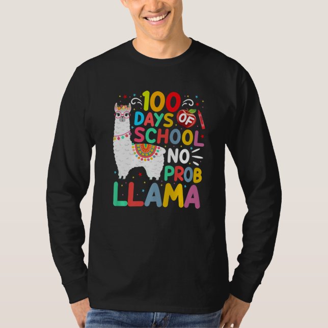 100 Days of School No Probllama Llama 100 Days of  T Shirt (Framsida)