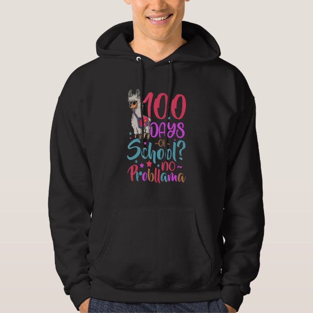 100 Days of School No Probllama Llama 100th Day Of Hoodie (Framsida)