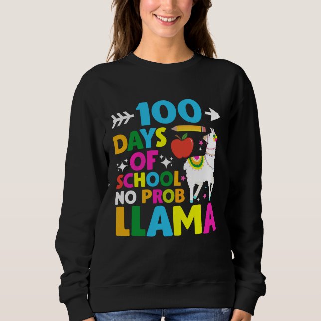 100 Days of School No Probllama Llama 100th Day T Shirt (Framsida)