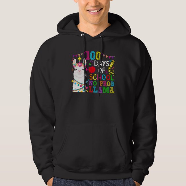100 Days of School No Probllama Llama 100th Day Te Hoodie (Framsida)
