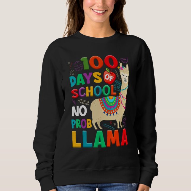 100 Days of School No Probllama Llama 100th Day Te T Shirt (Framsida)