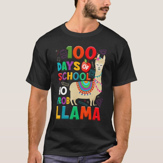 100 Days of School No Probllama Llama 100th Day Te T Shirt (Framsida)