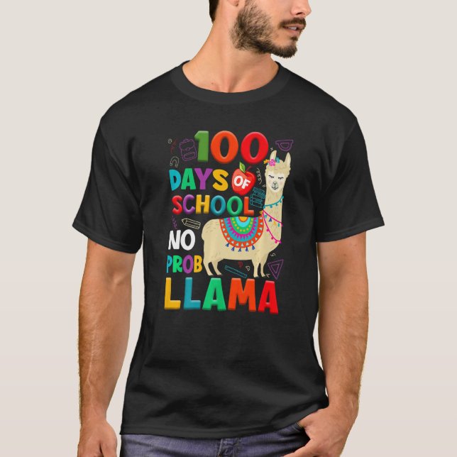 100 Days of School No Probllama Llama 100th Day Te T Shirt (Framsida)