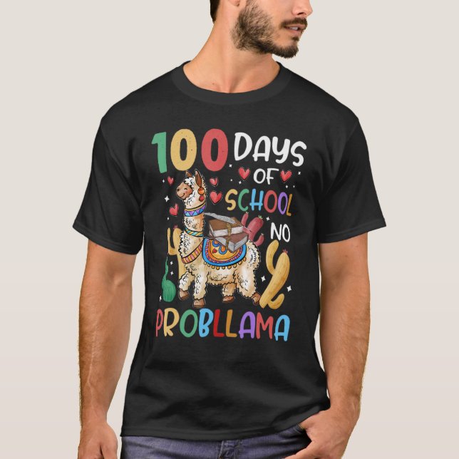 100 Days Of School No Probllama Llama 100th Day Te T Shirt (Framsida)
