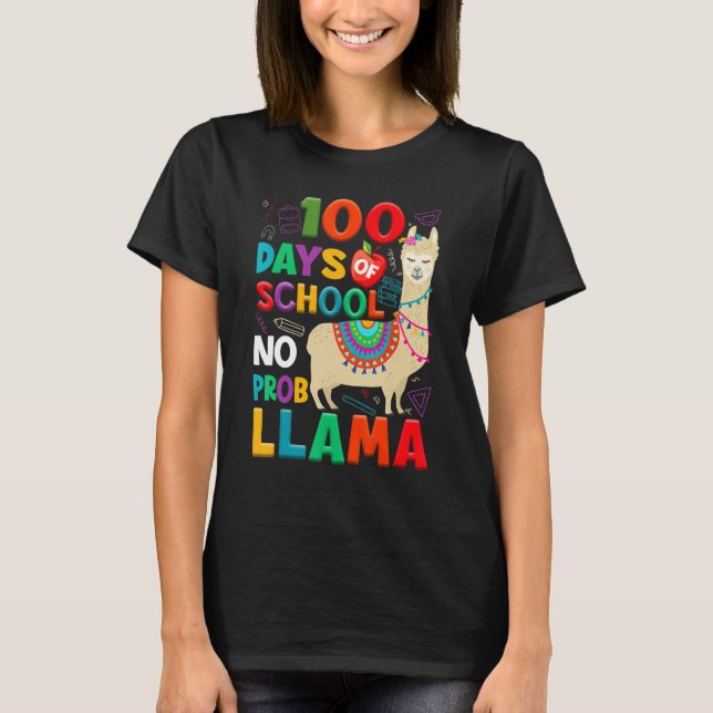 100 Days of School No Probllama Llama 100th Day Te T Shirt (Framsida)