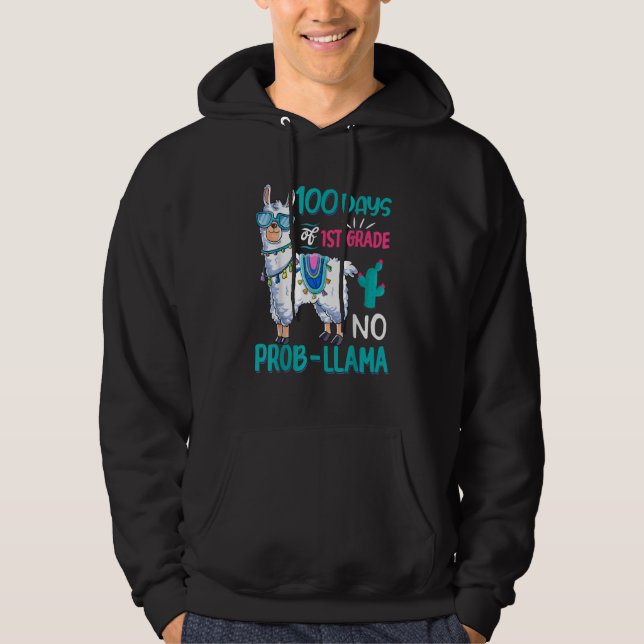 100 Days Of School No Probllama Llama 1st Grade Te Hoodie (Framsida)