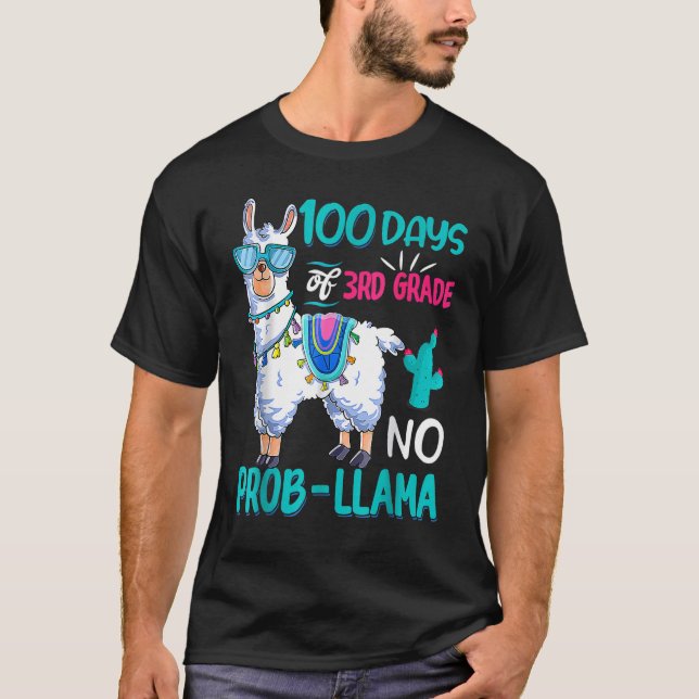 100 Days Of School No Probllama Llama 3rd Grade Te T Shirt (Framsida)