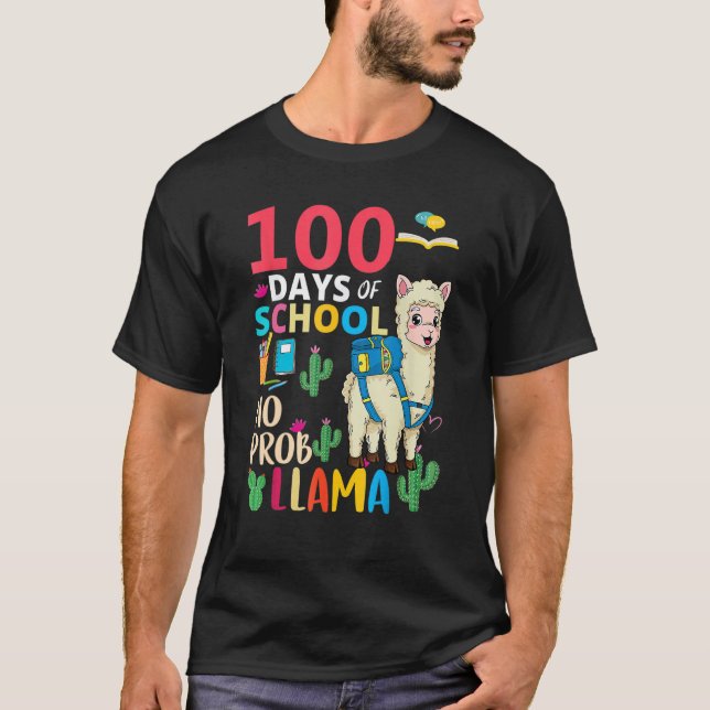 100 Days Of School No Probllama Llama 6th Grade Te T Shirt (Framsida)