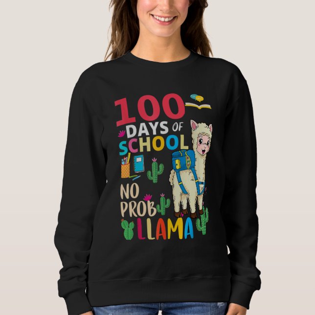 100 Days Of School No Probllama Llama 6th Grade Te T Shirt (Framsida)