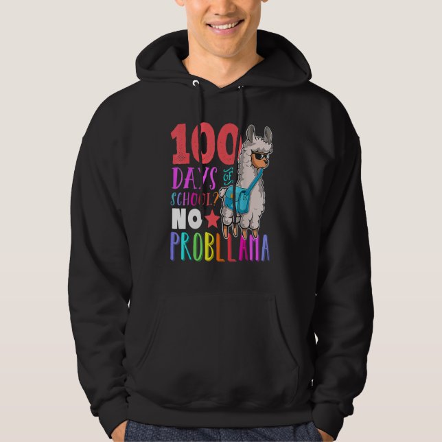 100 Days of School No Probllama Llama Happy 100th  Hoodie (Framsida)
