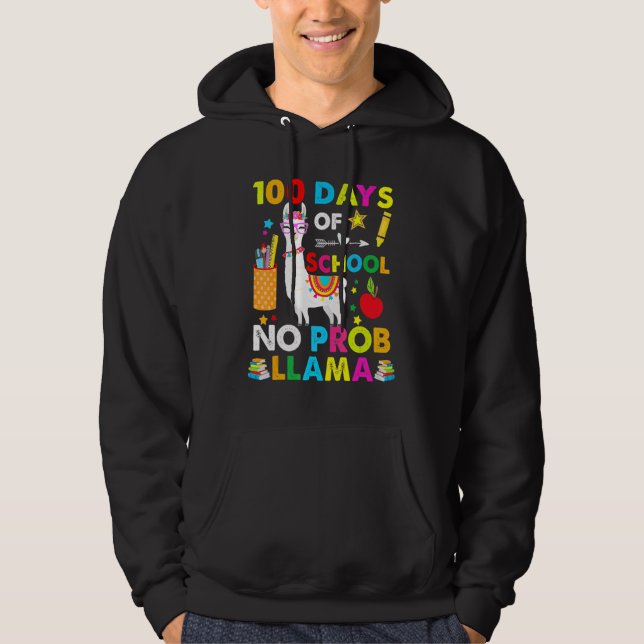 100 Days Of School No Probllama Llama Happy 100th  Hoodie (Framsida)