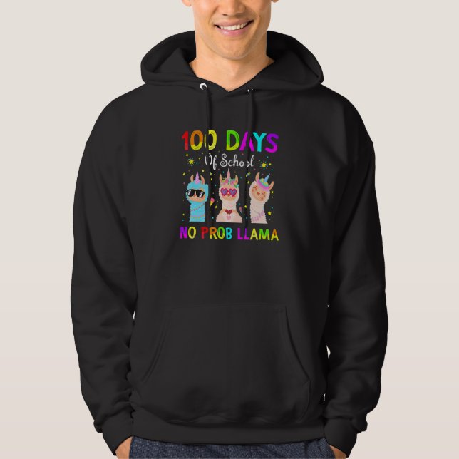 100 Days Of School No Probllama Llama Happy 100th  Hoodie (Framsida)