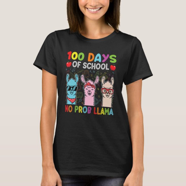 100 Days Of School No Probllama Llama Happy 100th  T Shirt (Framsida)