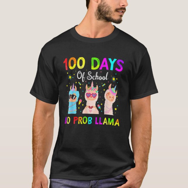 100 Days Of School No Probllama Llama Happy 100th  T Shirt (Framsida)