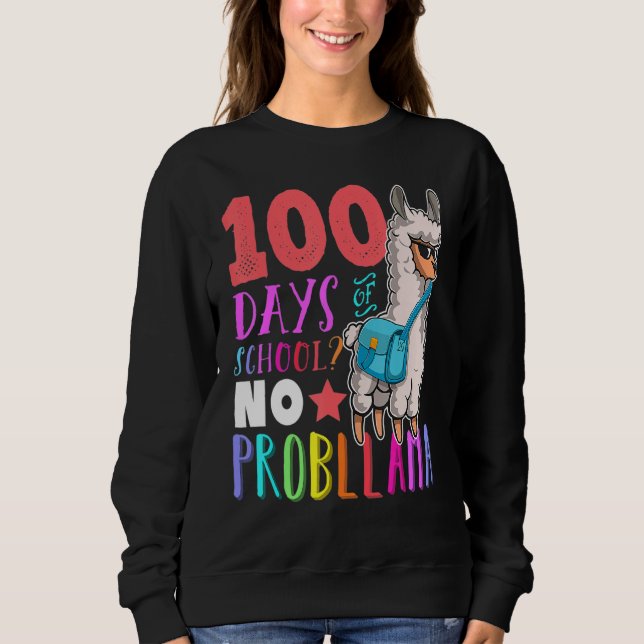 100 Days Of School No Probllama Llama Happy 100th  T Shirt (Framsida)