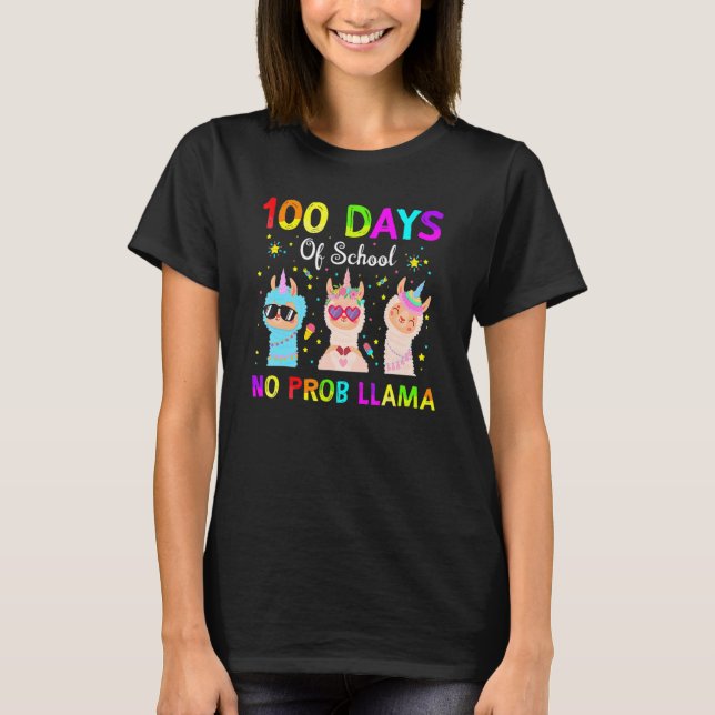 100 Days Of School No Probllama Llama Happy 100th  T Shirt (Framsida)